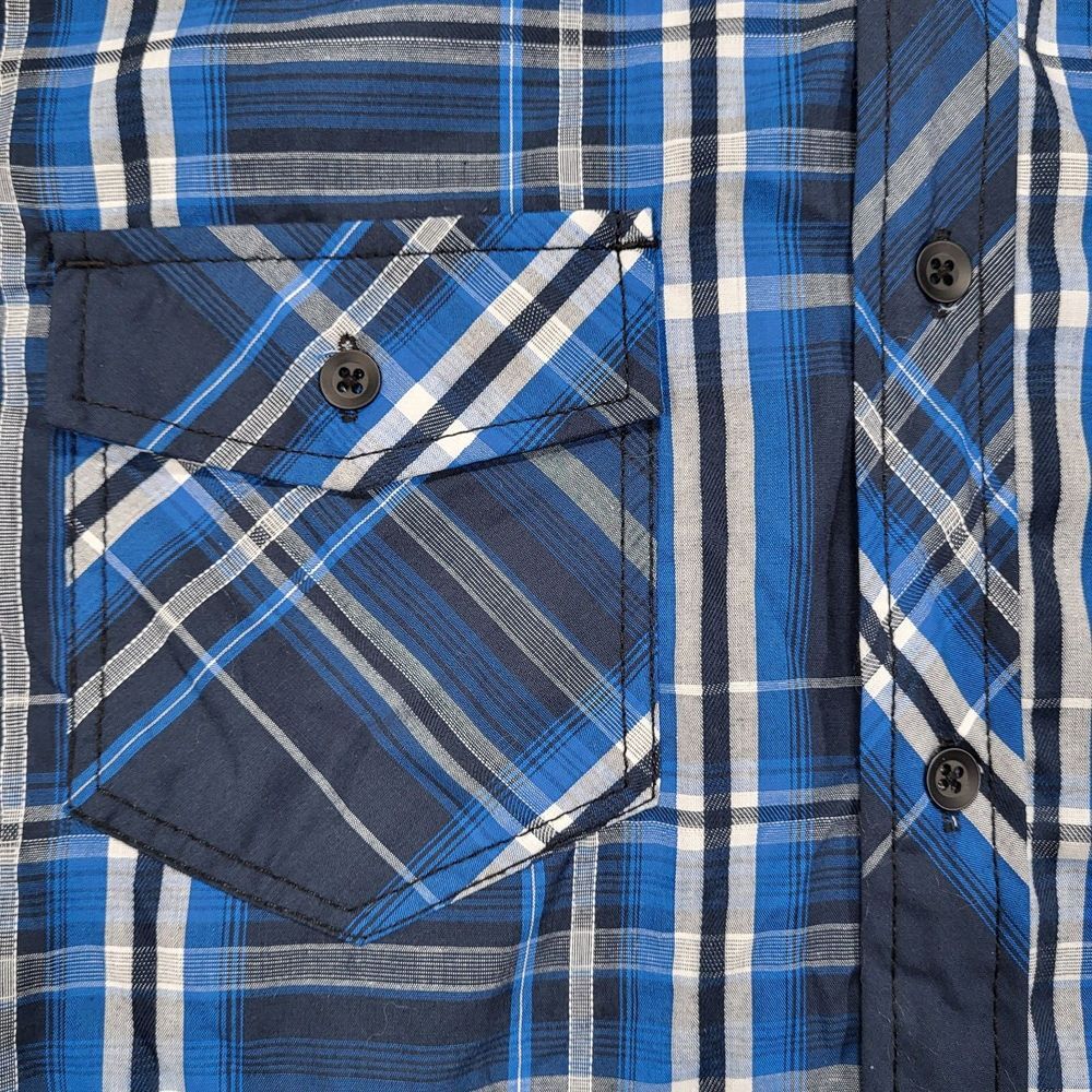 Rock & Republic Men's‎ Small Blue Plaid Short Sleeve Button Up Shirt - Picture 5 of 9